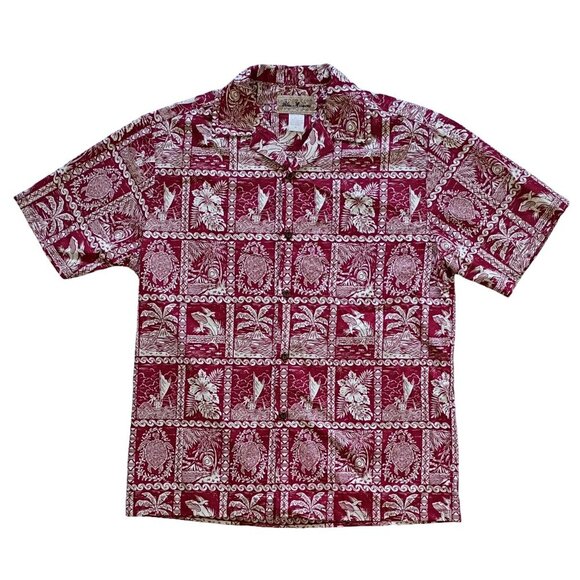 Blue Hawaii Vintage Hawaiian Shirt Palm Tree Turtle Floral Made in USA Size M - Picture 1 of 6